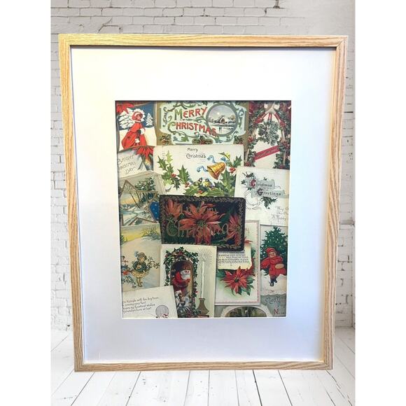 16x20” Framed Matted Vintage Early Victorian Christmas Winter Postcard Collage - Picture 1 of 2